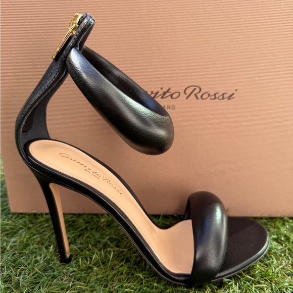 Gianvito Rossi Bijoux Black Nero Lambskin Napa Leather Ankle Strap Heels 37.5 - Picture 3 of 13